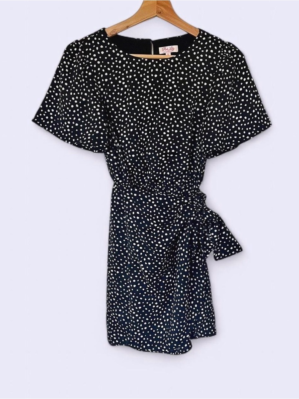 Black Polka Dot Tie-Waist Dress
